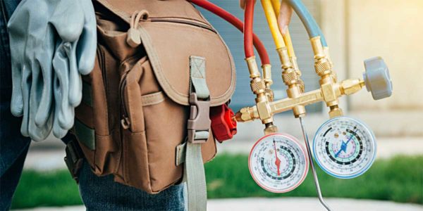 HVAC service equipment and tools used for residential heating and cooling work